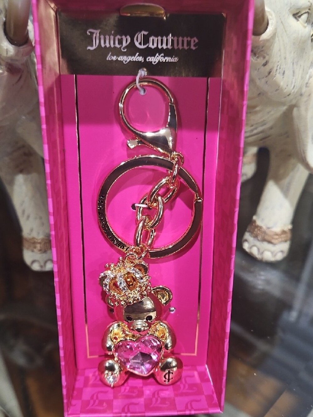 NIB! Juicy Couture Pink Crystal Crowned Bear Keychain/ Bag Charm - Picture 2 of 6